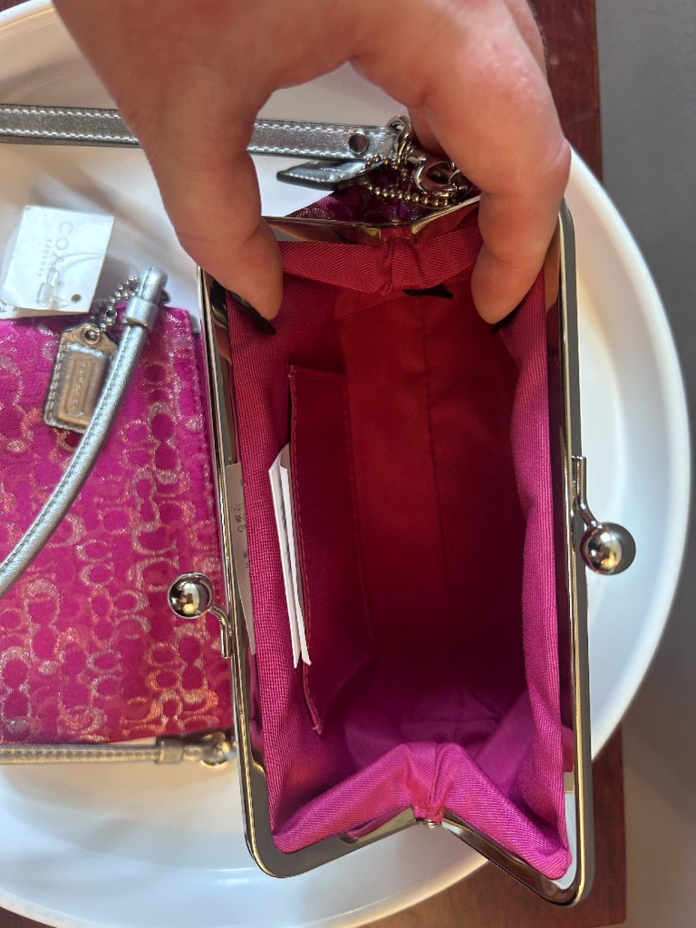 NWT Coach Raspberry Lurex Wristlet and Kisslock Pouch Duo - Picture 3 of 7